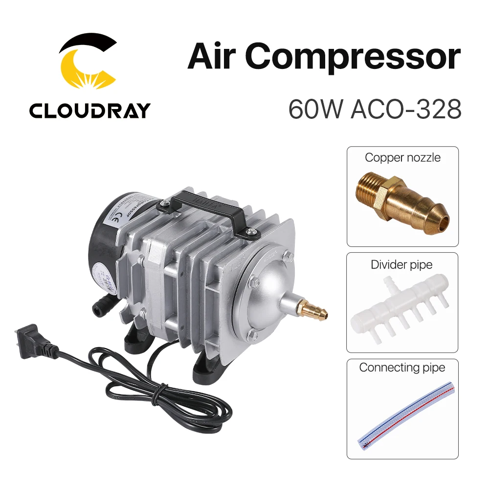 Cloudray 60W Không Khí Điện Từ Máy Bơm Không Khí Cho CO2 Khắc Laser Cắt ACO-328