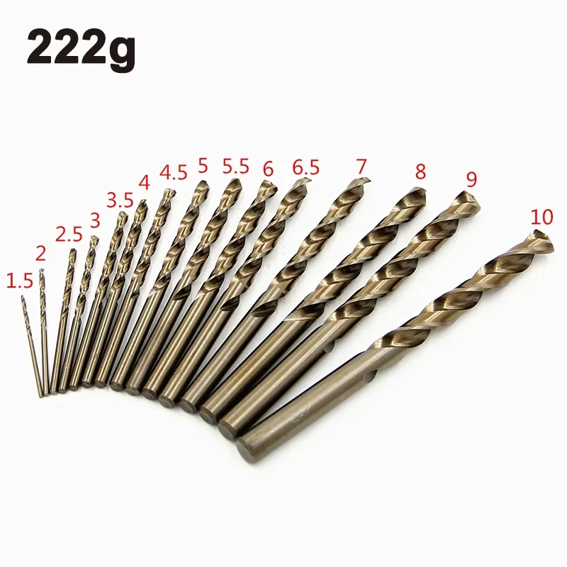 15 pièces Hss contenant une perceuse hélicoïdale à tige droite jaune rôtie 1.5-10mm en acier rapide ensemble d'outils d'ouverture de trou de meulage complet