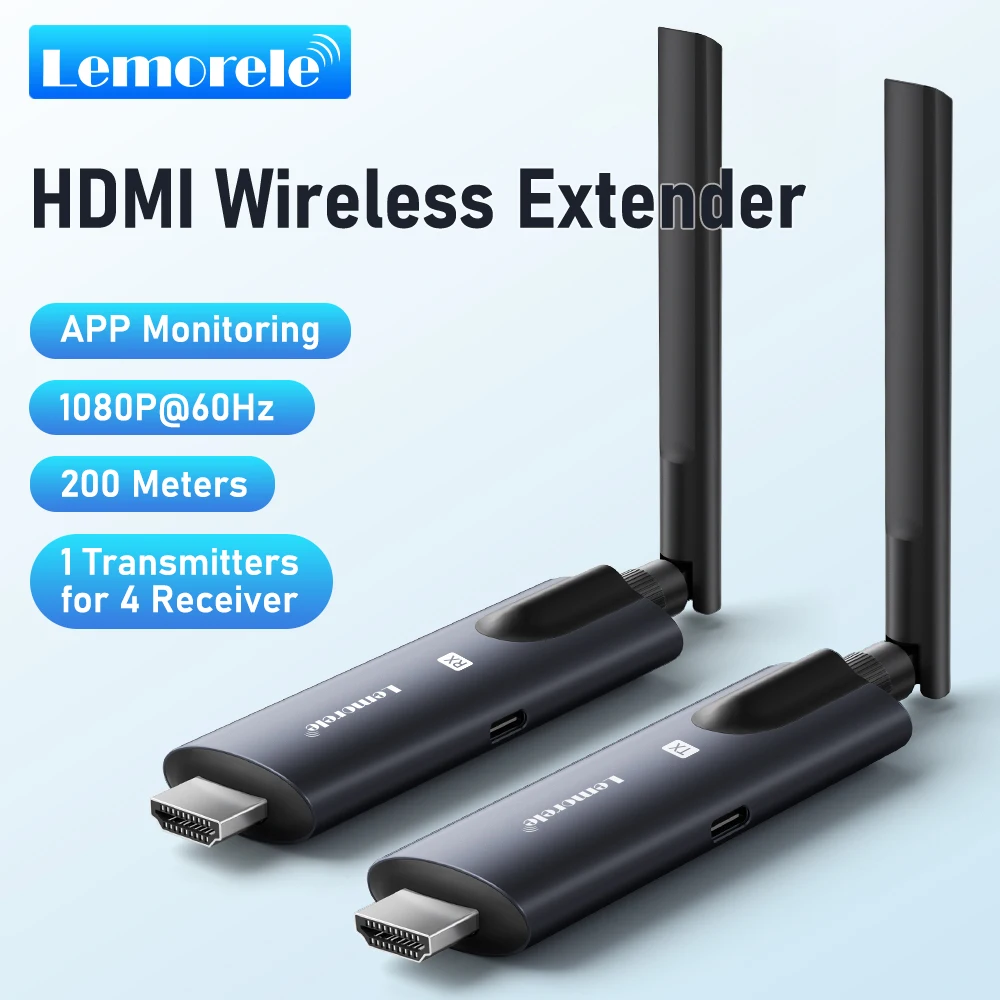 Lemorele 5G 200M transmisor y receptor HDMI inalámbrico reunión transmisor Bluetooth Audio para ordenador portátil TV proyector Monitor vino