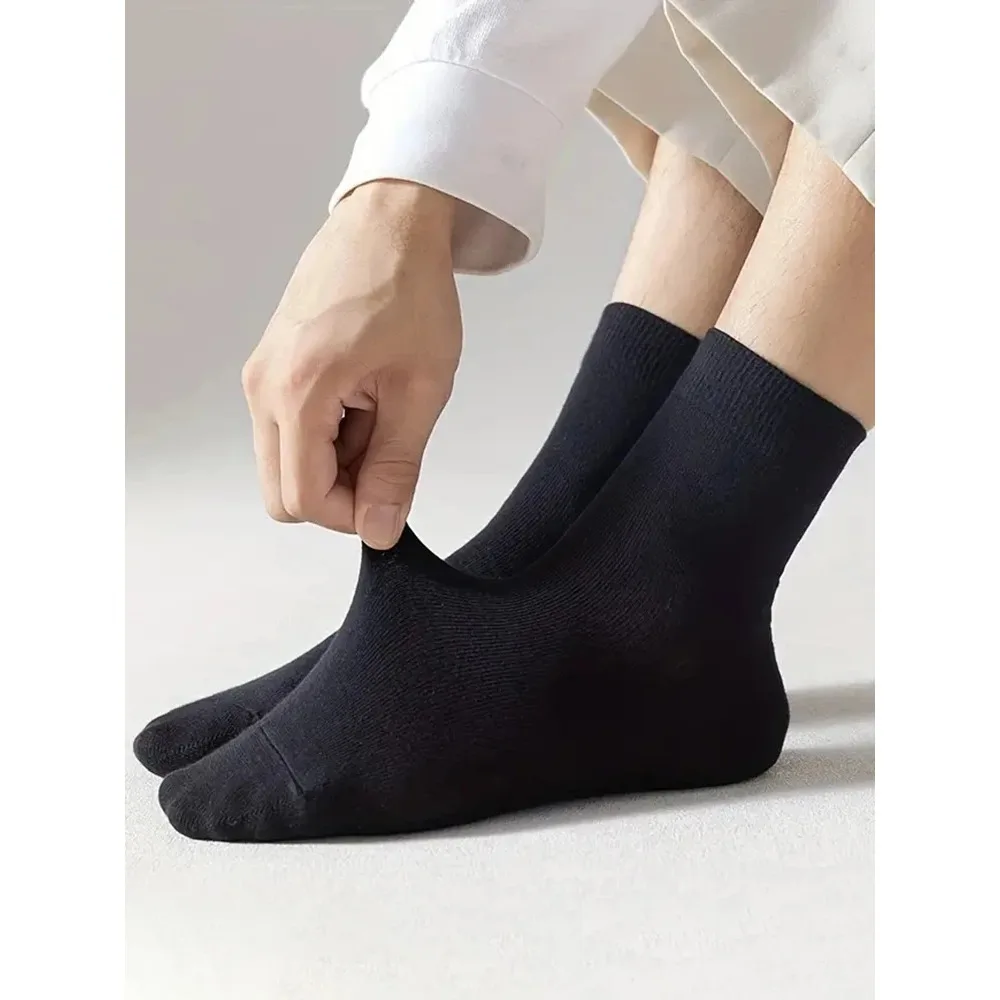 6 pares de calcetines de longitud media de Color sólido para hombre, calcetines de negocios negros clásicos cómodos a la moda para otoño, calcetines cortos de alta calidad para hombre