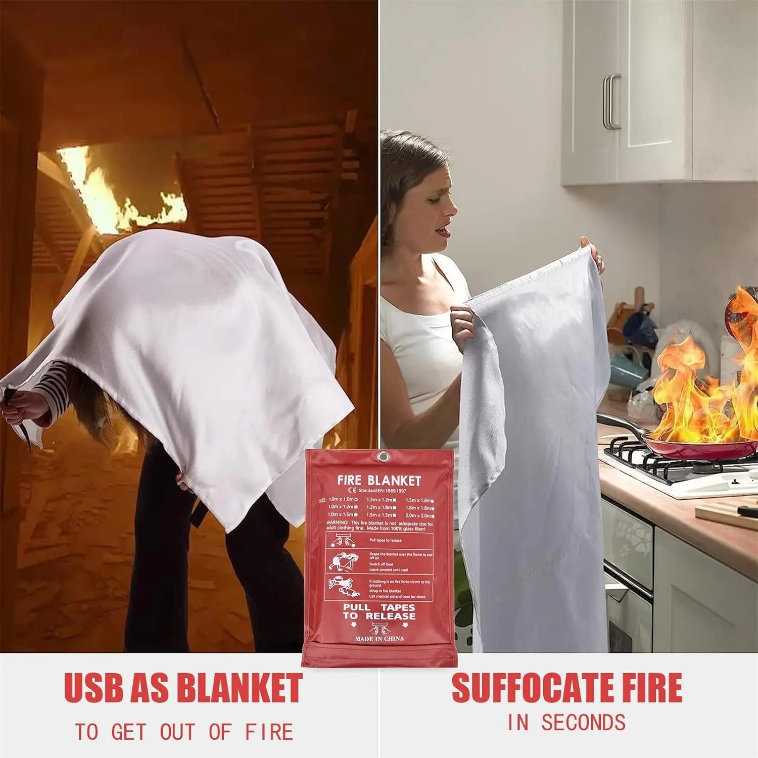 1/1.2/1.5/2M Coperta antincendio Combattimento Estintori Tenda Emergenza Coperte antincendio Sopravvivenza In fibra di vetro Rifugio antincendio Copertura di sicurezza