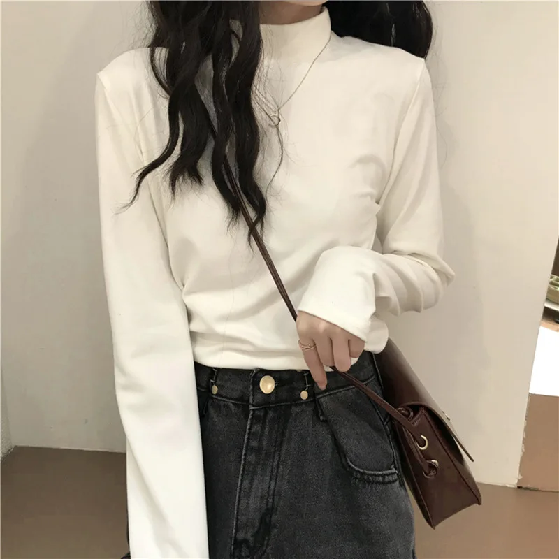 MRMT 2025 Brand New Women's Long-Sleeved T-Shirt Slimming Half Turtleneck Bottoming Shirt Simple Solid Color Inner Top