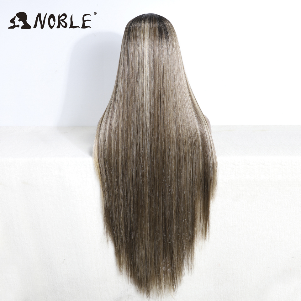 Pelucas de encaje de Cosplay nobles para mujer, peluca de encaje sintético largo y recto, peluca de encaje Rubio degradado de 36 pulgadas, peluca rubia de encaje sintético