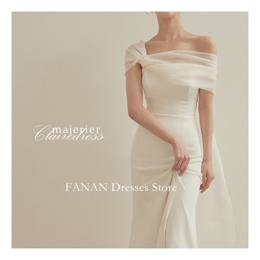 FANAN Off-Shoulder Korea Ivoor Zeemeermin Trouwjurken яanke Turismo Satin Korte Mouwen Aangepaste Mooie Bruidsjurken Grote Maten