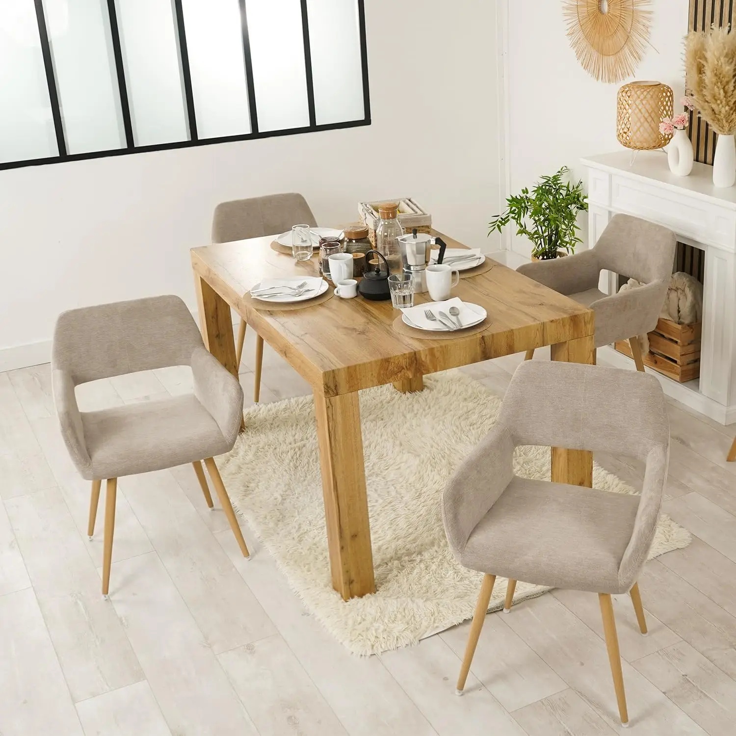 Dining Chairs Set of 2 with Arms Fabric Upholstered Seat Backrest Armchair for Dressing Table Desk Lounge Living Roo