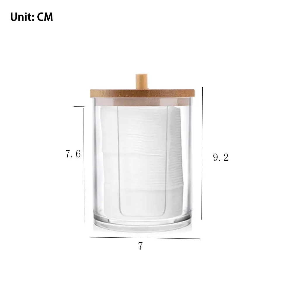 1Pcs Cotton Swab Holder, Cotton Swab Dispenser with Bamboo Lids,Bamboo Bathroom Storage Jars Storage Containers Clear Plastic
