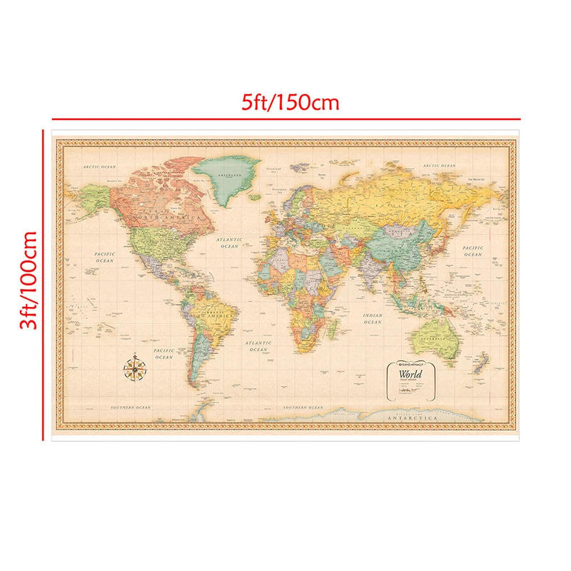 150 × 100 センチメートルクラシック世界地図版不織布スプレーマップ背景ヴィンテージポスター絵画教育オフィス学用品