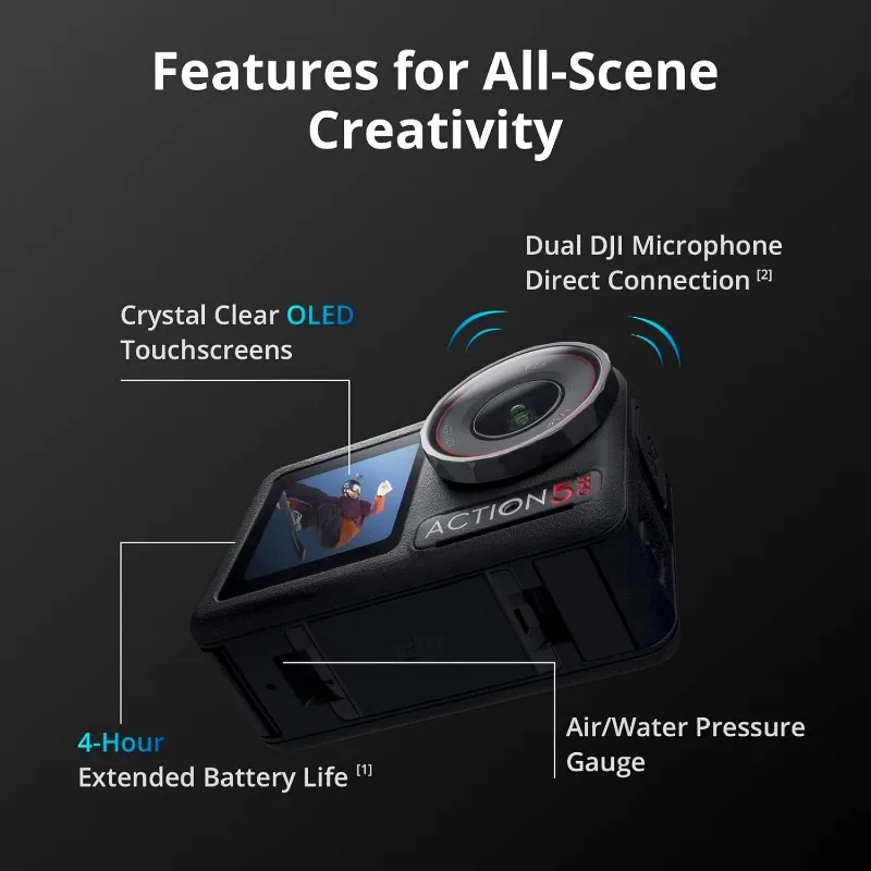 Osmo Action 5 Pro Standard Combo, Waterproof Action Camera with 1/1.3" Sensor, 4K/120fps Video, Subject Tracking, Stabilization