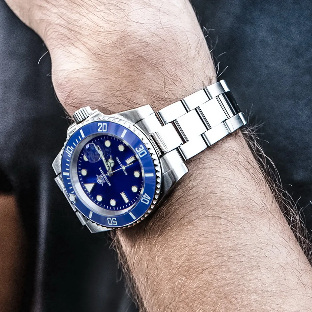 Reloj de cuarzo luminoso ADDIESDIVE para hombre, relojes analógicos con bisel de cerámica de acero inoxidable, relojes de pulsera de buceo con calendario resistente al agua de 200m