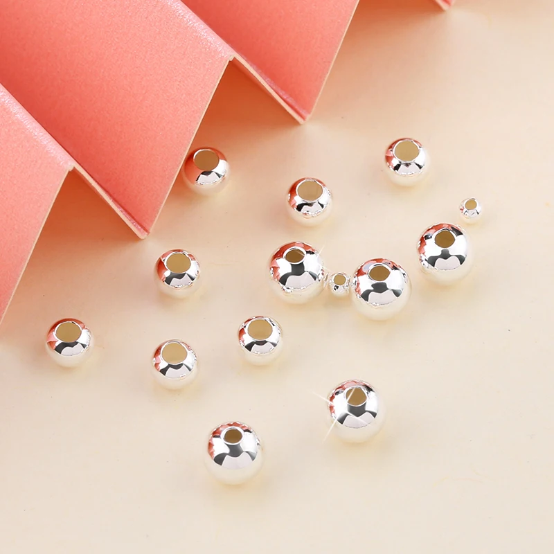 Cuentas redondas de Plata de Ley 925 de 2-5MM, cuentas espaciadoras, accesorios de joyería, cuentas de plata para pulsera y collar, fabricación de joyas