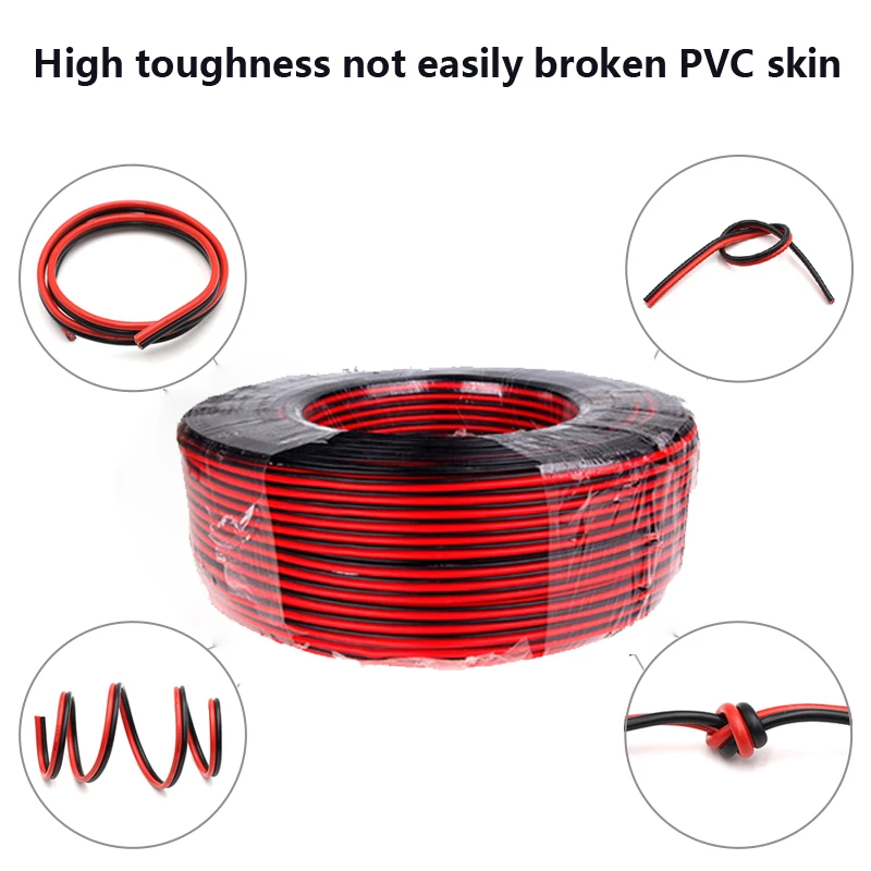 30awg-16awg Alambre de cobre estañado de 2 pines 80 ° C 300V PVC que conecta el cable de extensión flexible rojo y negro para luces de cinta LED