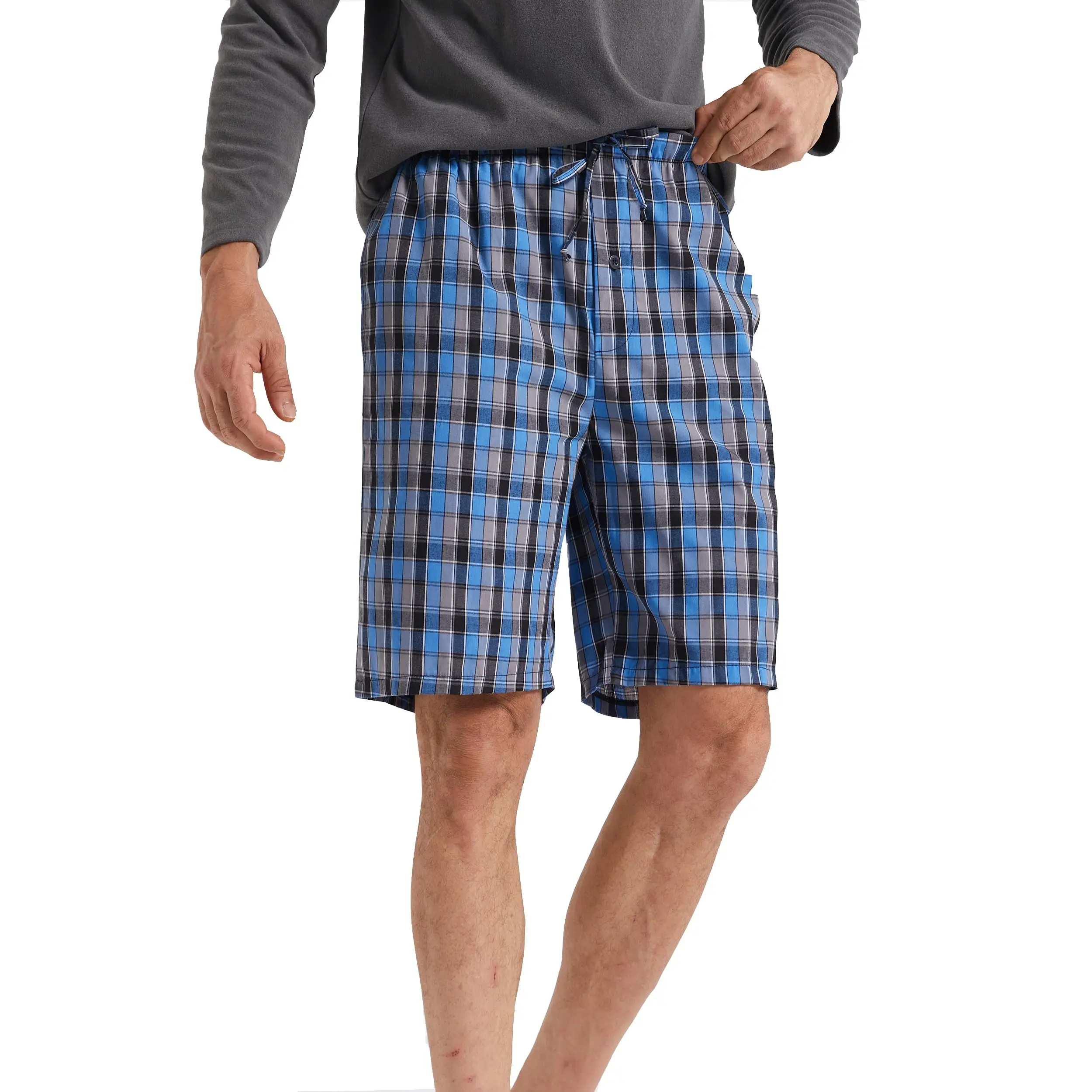 2 pacotes de shorts de pijama masculinos, pijama de verão para homens, shorts de dormir de algodão macio para homens, conjuntos curtos xadrez com bolsos e cordão