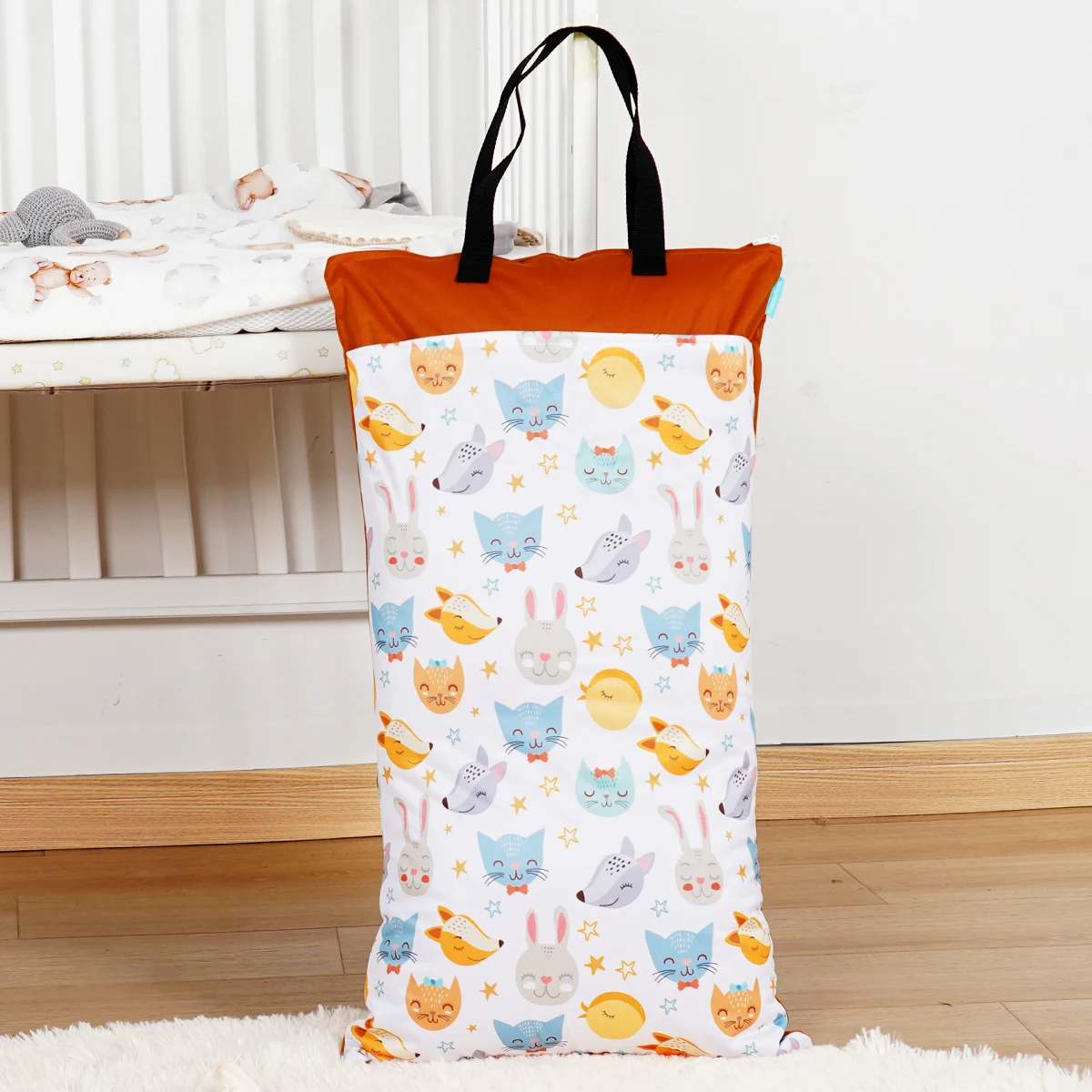 Bolsa de fraldas de pano seco e molhado reutilizável Happyflute com bolsos duplos com zíper 40 * 70 cm