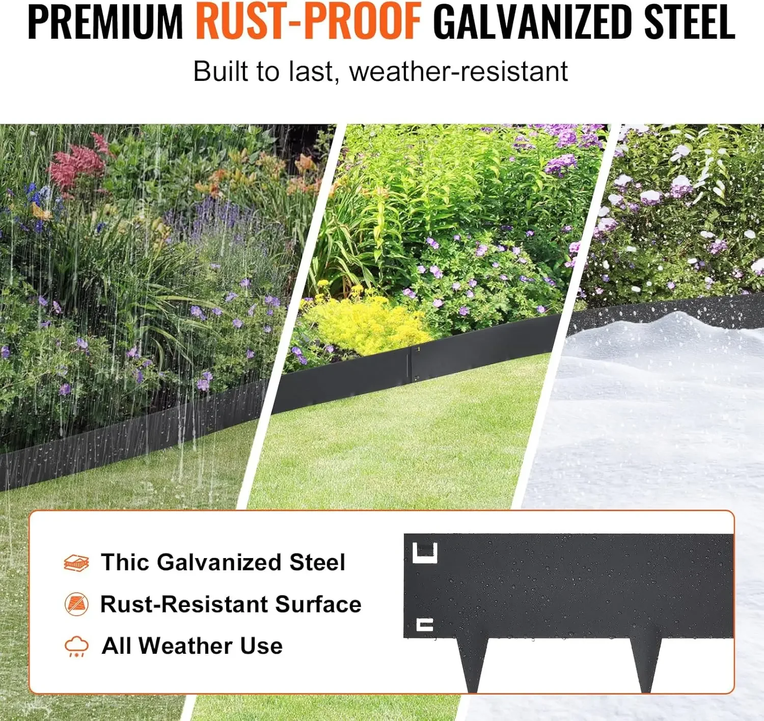 Steel Landscape Edging, 5-Pack Steel Garden Edging Borders, 39" L x 4" H Strips, Hammer-in Edging Border