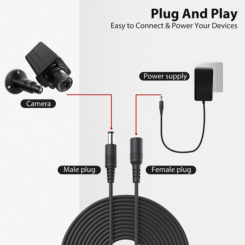 Uvusee cctv 10 metros 5m 15m 20 metros 2.1x5.5mm dc 12v cabo de extensão de alimentação para câmeras de segurança de áudio câmera ip dvr autônomo