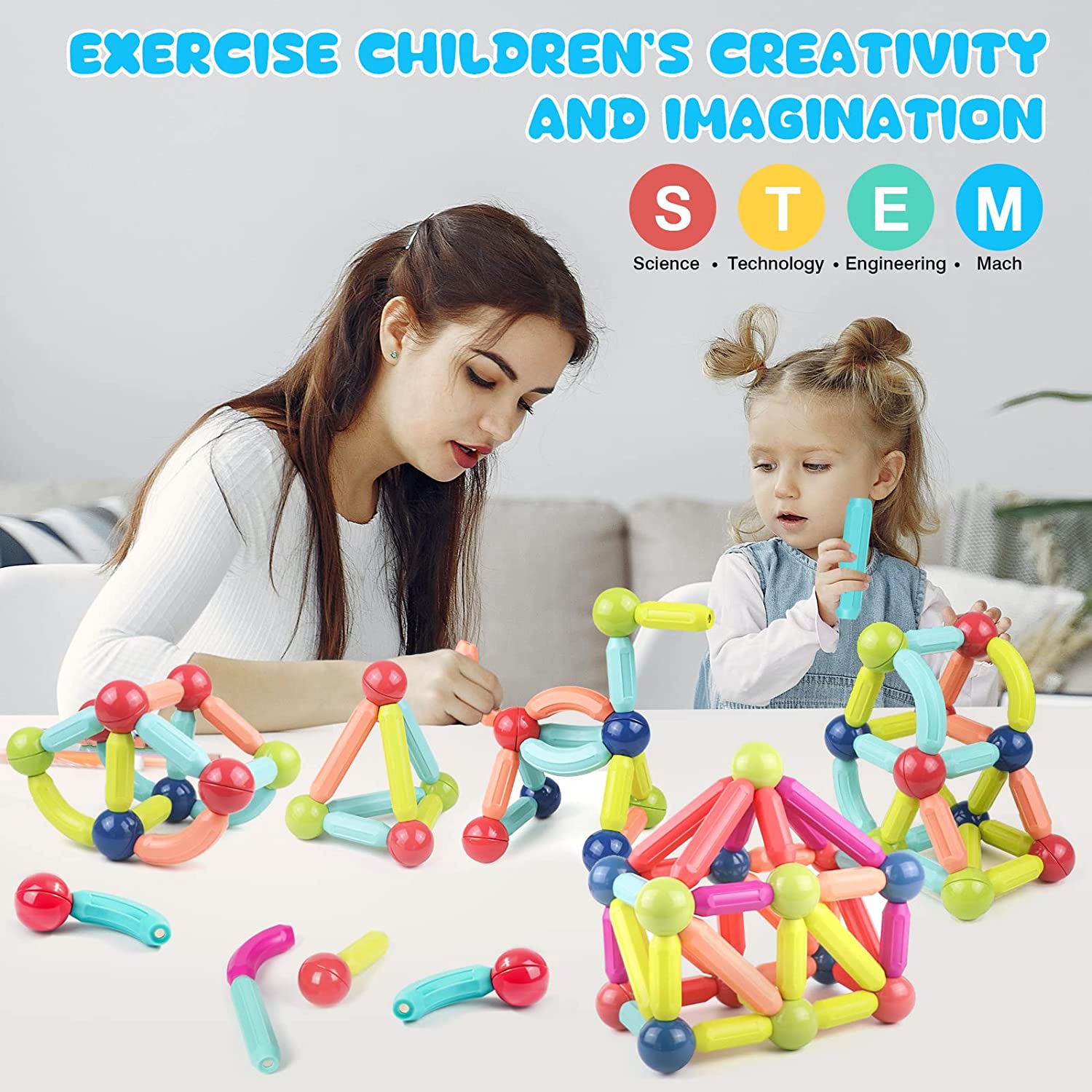 Magnetic Sticks Building Blocks ของเล่นเด็ก Montessori การศึกษาก่อนวัยเรียนเด็กวัยหัดเดินของเล่นแม่เหล็กชุดก่อสร้างของขวัญ