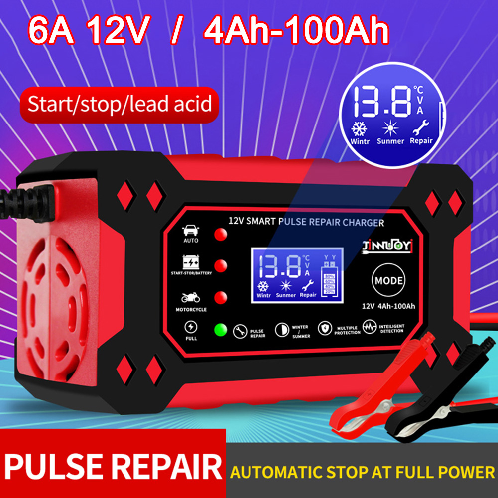 Auto Batterie Ladegerät 6A 12V Puls Reparatur LCD Display Smart Schnelle Ladung AGM Deep Cycle GEL Blei-säure Ladegerät für Auto Motorrad