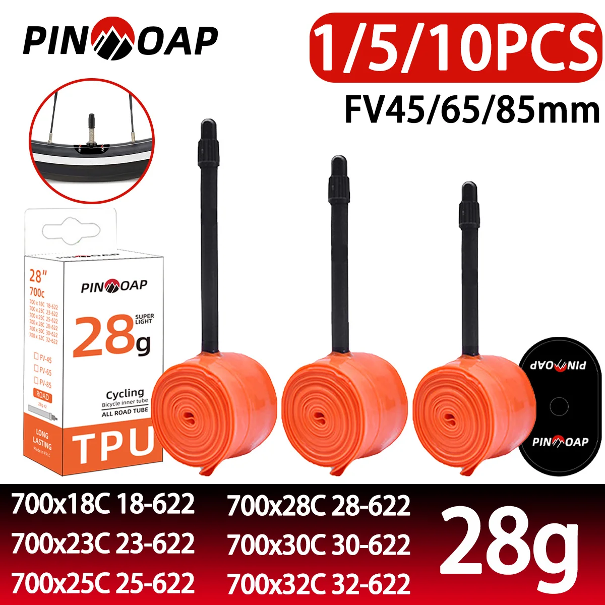 PINMOAP TPU Camera d'aria 700x1 8/23/25/28/30/32C FV45/65/85mm 28g Ultra Leggero Francese Gas Resistente alla Puntura Camera d'aria Veicolo da Strada