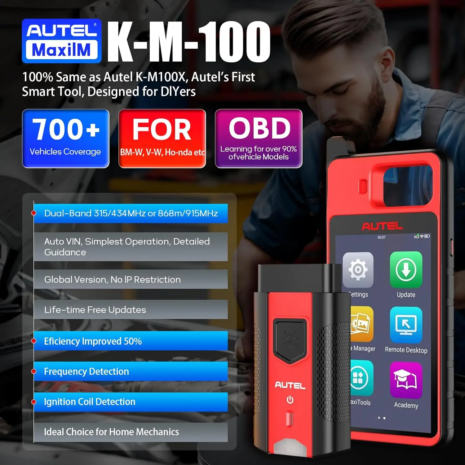 Autel MaxiIM KM100 outil d'immobilisation de programmation de porte-clés 2 pièces Autel IKEY pour la génération de clés des années 60 OBD IMMO clé apprentissage sur 99% voiture