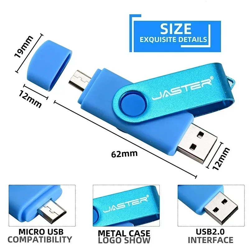 JASTER Tốc Độ Cao USB OTG Bút 64Gb 32Gb USB 16Gb Xoay Được Bút cho Android Micro/Máy Tính Doanh Nhân Quà Tặng