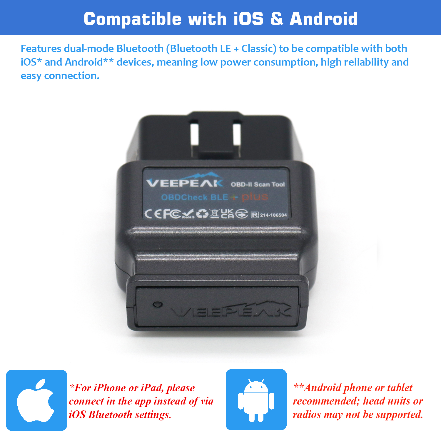 Veepeak OBDCheck BLE + Bluetooth OBD2 сканер автомобильный диагностический считыватель кодов инструмент сканирования для iOS и Android