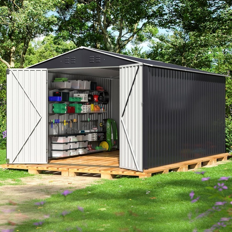 home.8 x 12 FT Outdoor Storage Shed, Metal Garden Shed with Updated Frame Structure, Tool Sheds for Backyard Garden Patio Lawn B
