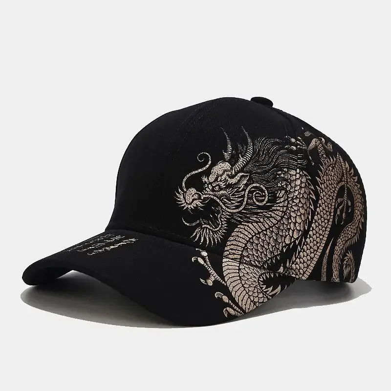 Chapéu de beisebol estilo dragão chinês para homens e mulheres, versátil boné de maré nacional, hip hop, hip hop, skate, legal