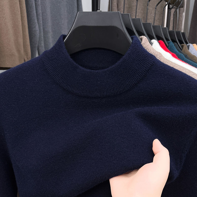 คุณภาพสูงฤดูหนาวผู้ชายเสื้อกันหนาว Mock คอ Simple Basic ผิวความยืดหยุ่น Pullovers ธุรกิจสวมใส่ด้านในเสื้อกันหนาว