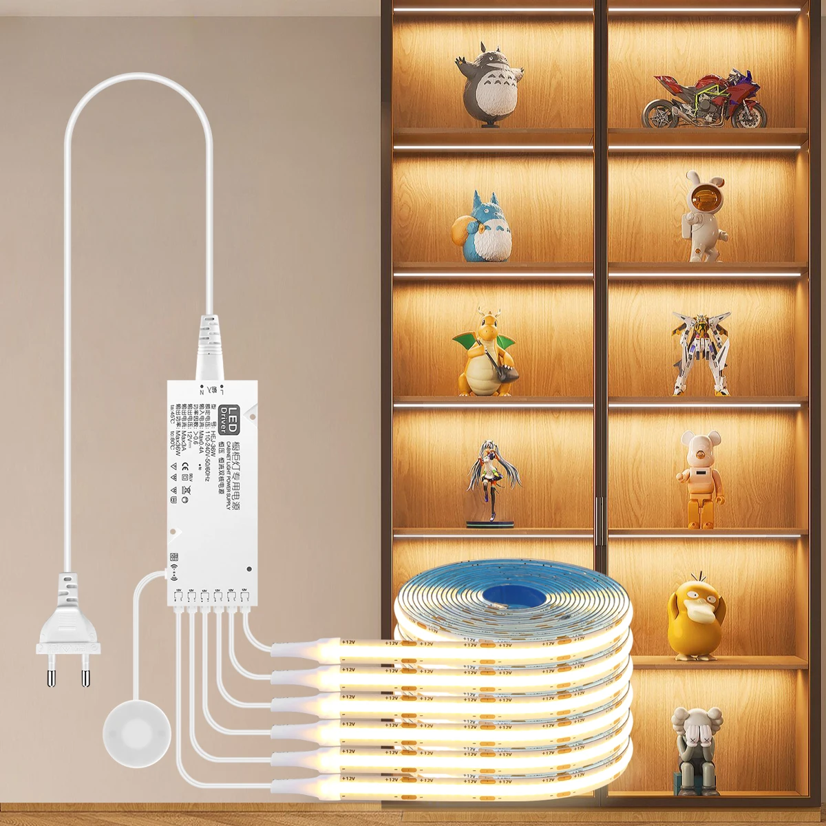 Inteligentne, przebijane drewno COB LED Strip Touch Sensor Light 320Leds/m Ciepłe/neutralne białe równoległe światła Podświetlenie kuchenne