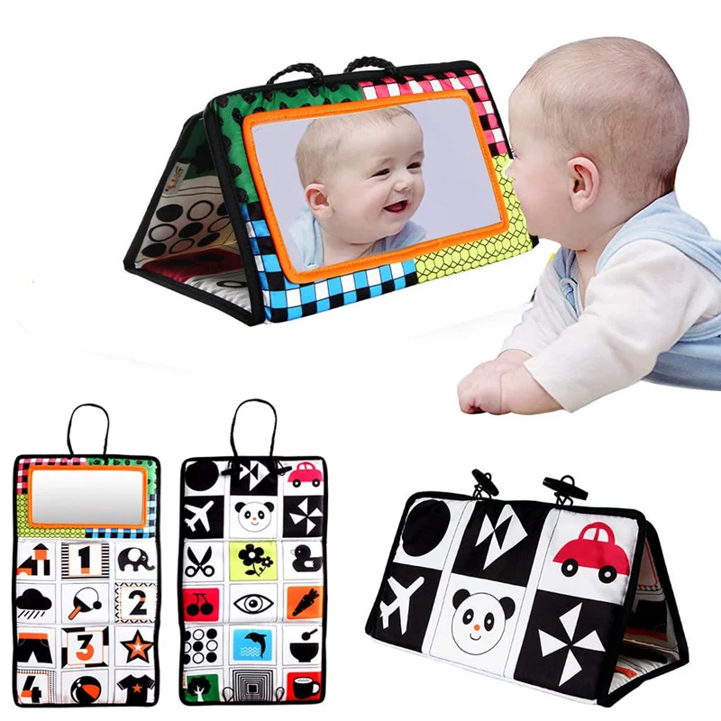 Foldable Crib Toy Activity Soft Book For Toddlers Tummy Time Baby Mirror Infant Toys First Gifts Visual Development Newborn Toys