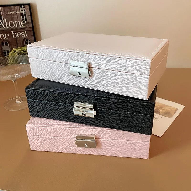 Tragbare Reise-Schmuckschatulle mit Schloss, Ohrringe, Halskette, staubdicht, Aufbewahrung, Verpackung, europäischer Stil, große Kapazität, Präsentationsboxen