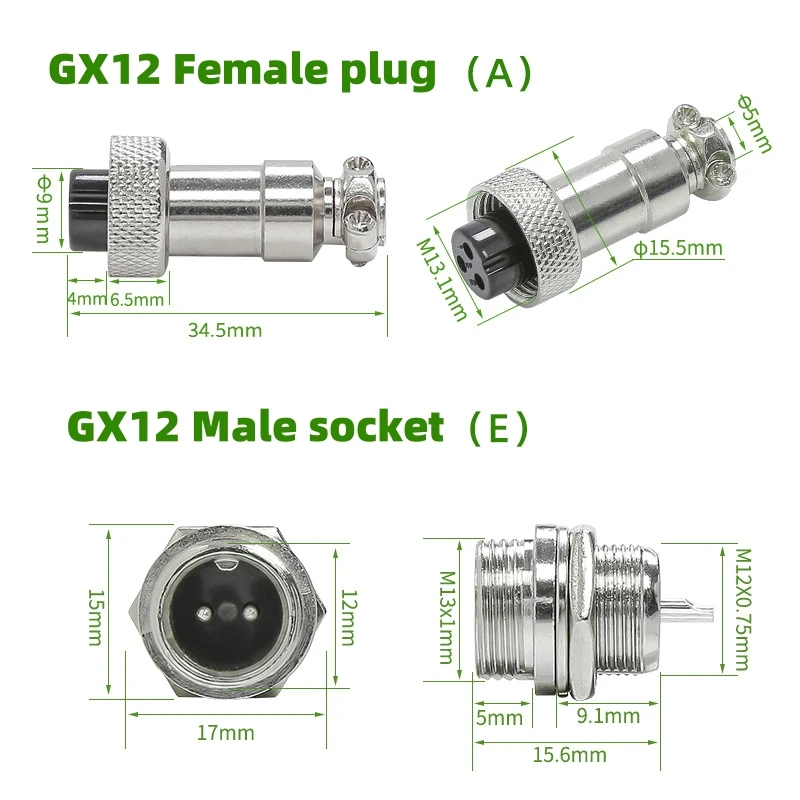 Connettore aeronautico GX12 2/3/4/5/6/7 pin - IP67 impermeabile, rame puro placcato argento, 5 A 125 V CA/CC (compatibile RS765)