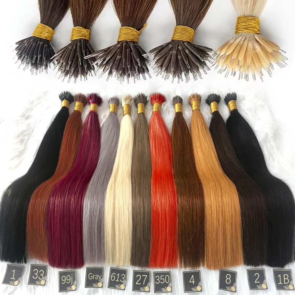 ตรงผม NANO Ring TIP ต่อผมธรรมชาติมนุษย์ FUSION Hair Extensions ชุด Keratin แคปซูลสีน้ําตาลสีบลอนด์ 30 นิ้ว