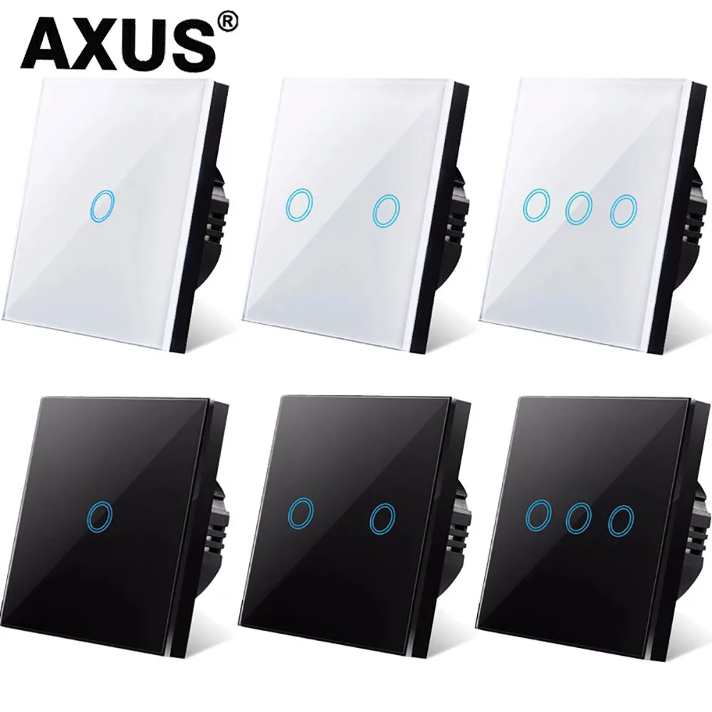 AXUS EU przełącznik dotykowy AC100-240V Panel podświetlenia Led ze szkła hartowanego ścienne światło przełączniki sensoryczne 1/2/3 Gang Interruttore