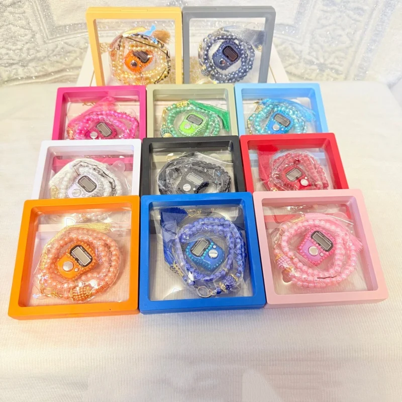 Conjunto de contas de oração muçulmanas coloridas com contador de dedo islâmico, contador de dedo portátil 99 contas de oração pulseira 2 peças conjunto de presente