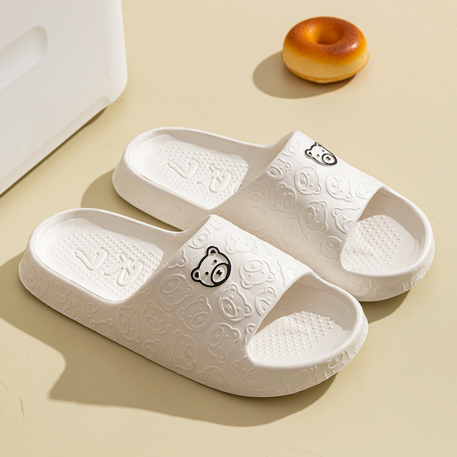 Pantoufles d'été imprimées ours mignon pour femmes et hommes, sandales d'intérieur douces de dessin animé, salle de bain, antidérapantes, confortables, chaussures de loisirs pour Couple