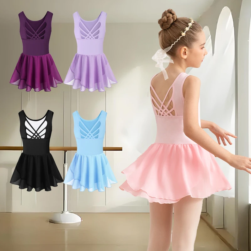 Mädchen Tank-Ballett-Trikots mit Rock, Kleinkind-Tanzkleid, süßer Schmetterlings-Hohlrücken