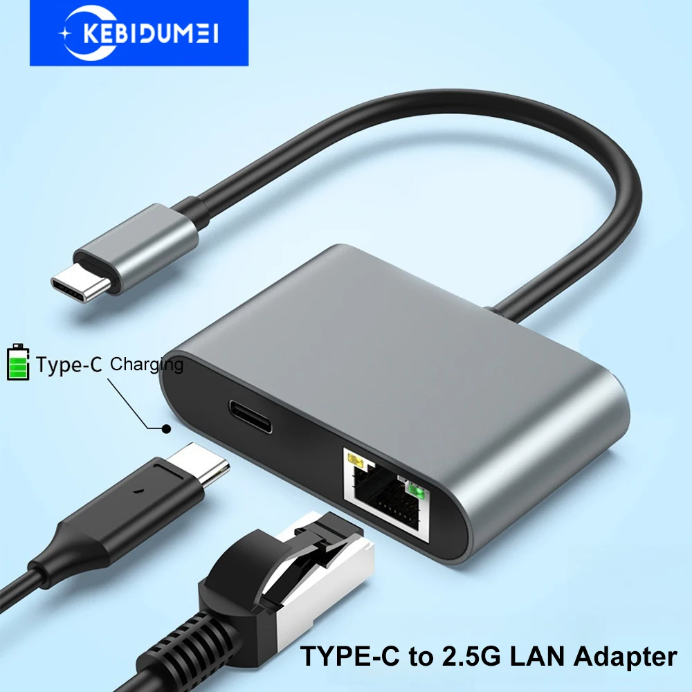 Адаптер проводной сетевой карты 2500 Мбит/с USB 3.2 Type C к 2,5G Gigabit Ethernet-адаптеру с портом PD100W для ноутбука Macbook Pro