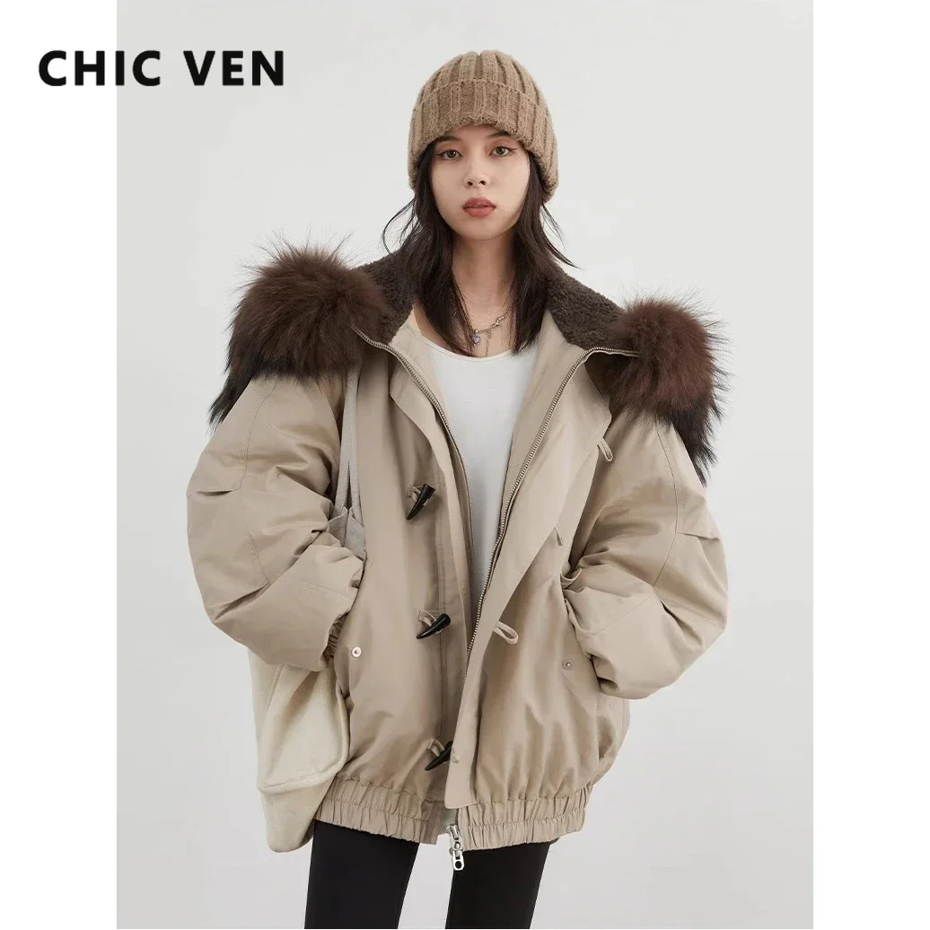 Chique ven coreano feminino para baixo casacos soltos casuais com capuz feminino para baixo jaqueta botão chifre 90 pato branco para baixo jaqueta inverno 2024