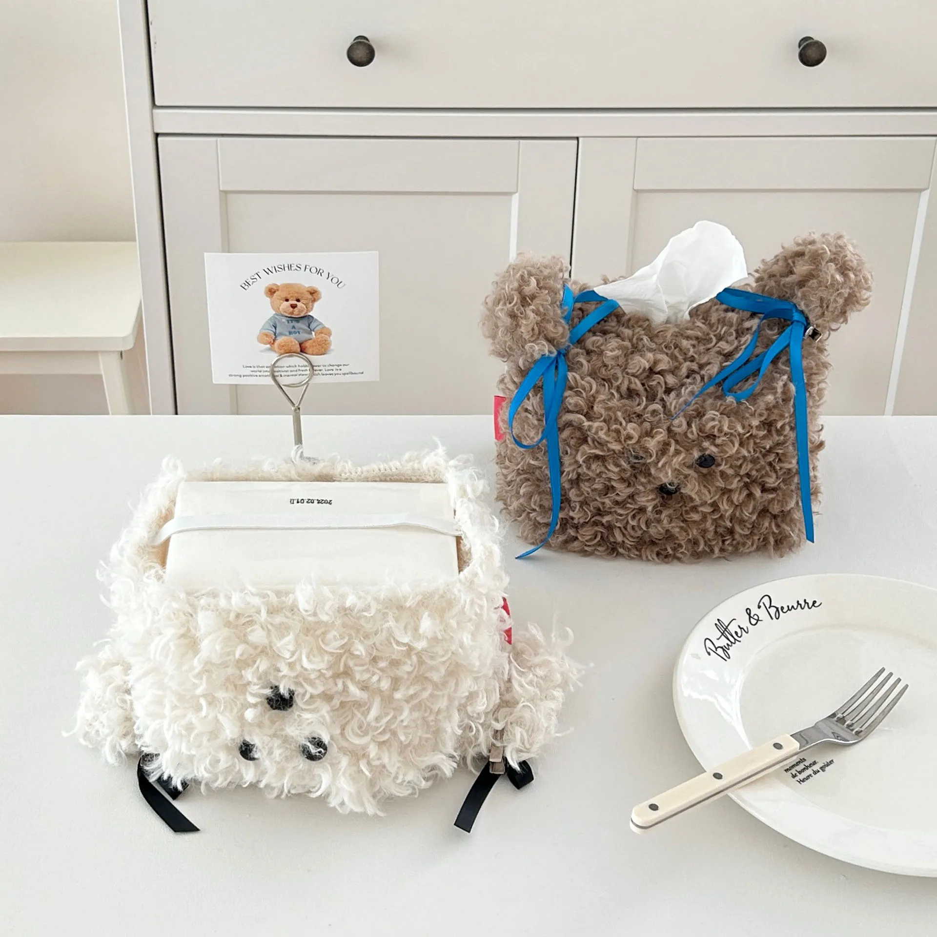 Cajas de servilletas con forma de perro de dibujos animados de estilo nórdico, bolsa de edición de Color sólido, servilletero de hilo, bolsa de pañuelos, servilletas de almacenamiento