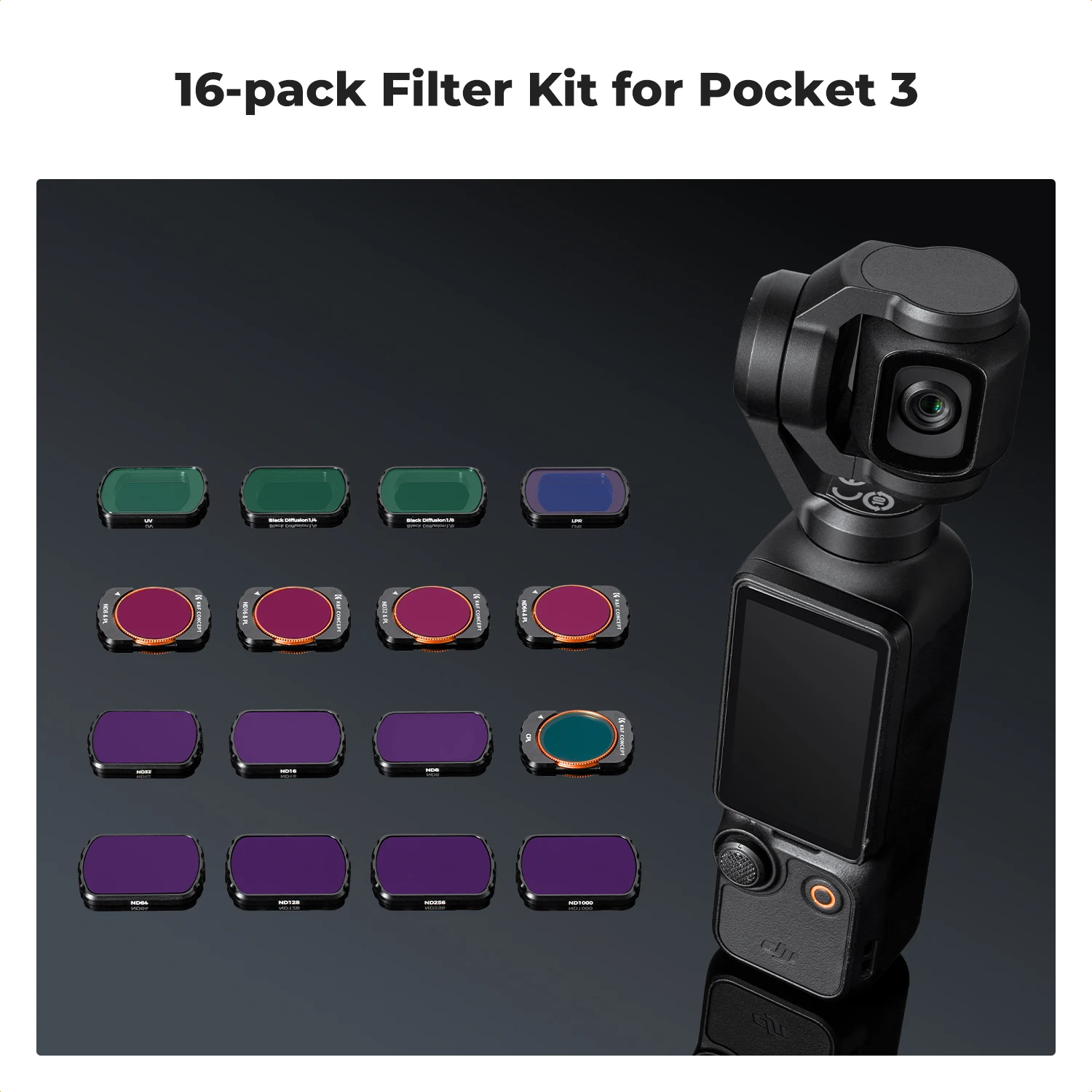 K&F Concept Sport Effect Filter for DJI Osmo Pocket 3 UV CPL ND ND/PL Black Mist 1/2 1/4 1/8 LPR Star 1.2X Wide-Angle Filter Set
