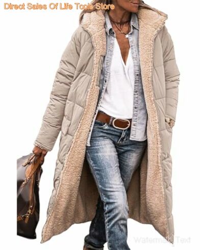 Warme Wintermäntel für Damen 2024, wendbar, Sherpa-Fleece, lange Kapuze, Pufferjacken, Oberbekleidung 142857
