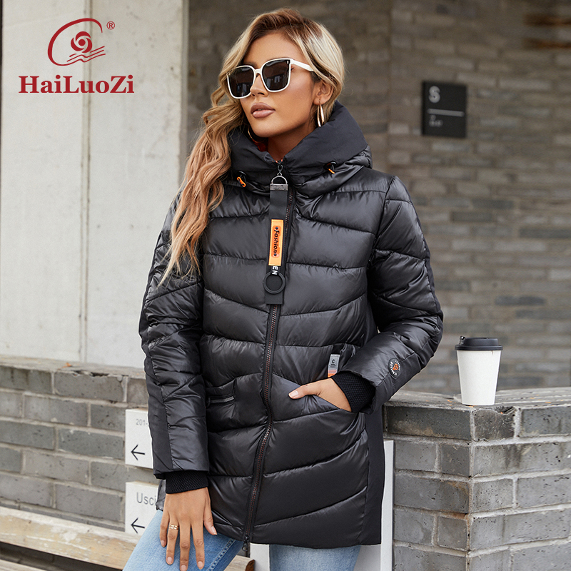 HaiLuoZi 2022 Neue Winter frauen Jacke Warme und Dicke Mode Weibliche Parka Hohe Qualität Zipper Design Mit Kapuze Mantel Frauen 886