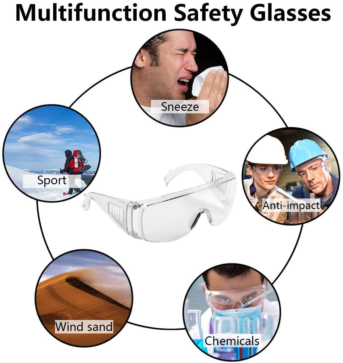 1pc Safety Glasses Anti Fog Goggles Vented Sides Shields PC Frame Spectacles for Lab Medical Anti-impact Labor Protection Glasse