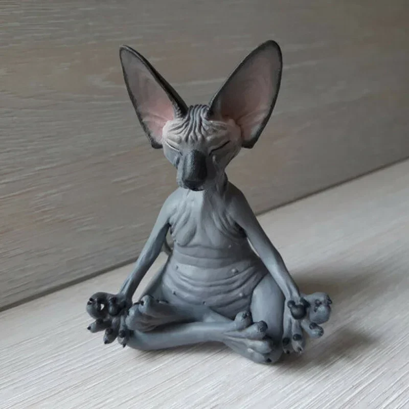 Meditação yoga gato feliz caprichoso buda esfinge estatueta arte decoração escultura jardim ao ar livre estátua decoração para casa artesanato