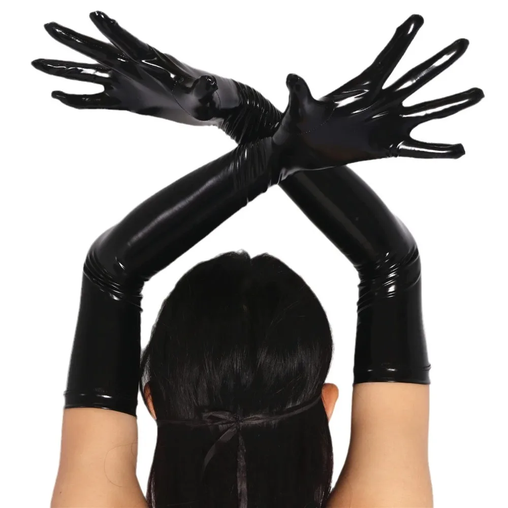 2025novo estilo adulto longo couro envernizado revestido pólo dança desempenho luvas acessórios traje de halloween luvas apertadas 38cm