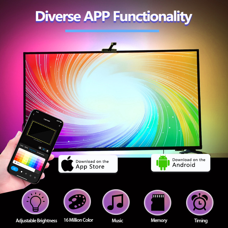 RGBIC LED Light Strip Camera TV Screen Synchronization Bluetooth APP Music Sync Game Bedroom TV Background Ambient Light