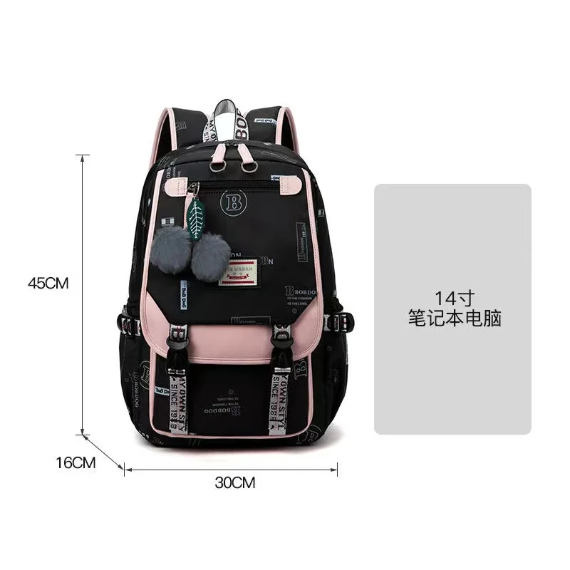 Fengdong 大型ランドセル十代の女の子のための USB ポートキャンバス通学学生ブックバッグファッション黒ピンクティーンスクールバックパック