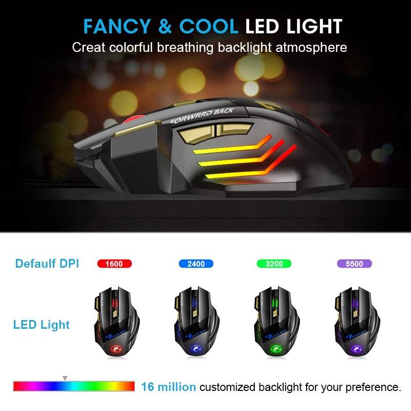 Rechargeable Bluetooth Mouse Wireless PC Gamer Mouse Computer Gaming Mouse Ergonomic Mause 5500 DPI  Mice For Laptop Ipad