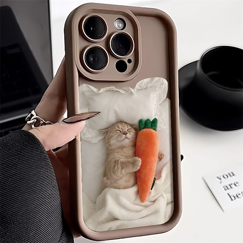 Candy Color Cute Cat Phone Case For iPhone 11 Case iPhone 16 Pro 13 12 14 15 Pro Max XR XS X 7 8 Plus SE Matte Shockproof Cover